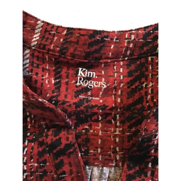 KIM ROGERS- WOMEN RED/WHITE BUTTON FRONT 3/4 SLEEVE SHIRT SIZE SMALL - Picture 4 of 8
